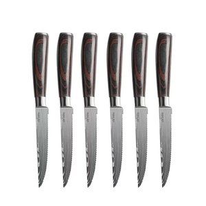 6 Piece Stainless Steel Damascus Patterned Steak Knife Set